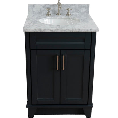 25" Single sink vanity in Dark Gray finish with White Carrara marble and oval sink