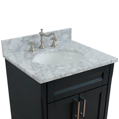 25" Single sink vanity in Dark Gray finish with White Carrara marble and oval sink
