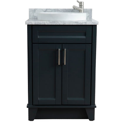 25" Single sink vanity in Dark Gray finish with White Carrara marble and round sink