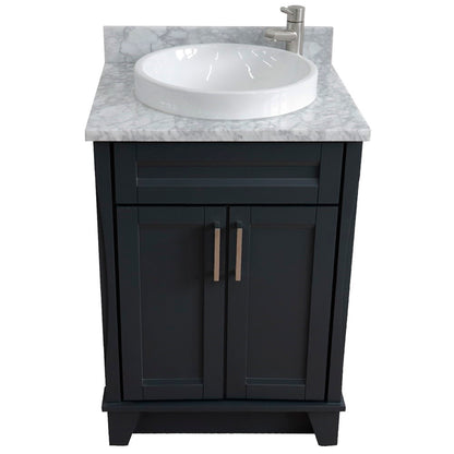 25" Single sink vanity in Dark Gray finish with White Carrara marble and round sink