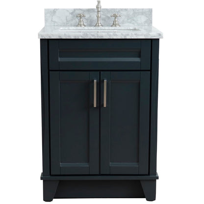 25" Single sink vanity in Dark Gray finish with White Carrara marble and rectangle sink