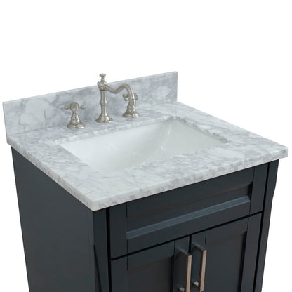 25" Single sink vanity in Dark Gray finish with White Carrara marble and rectangle sink
