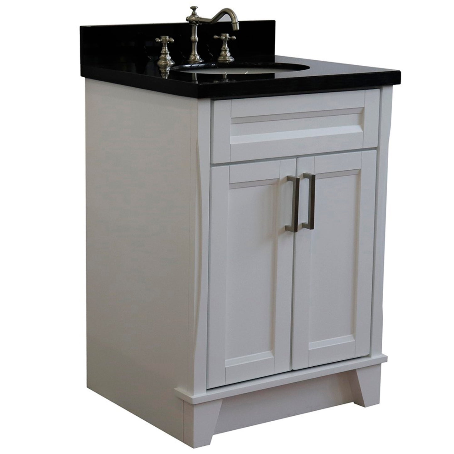 25" Single sink vanity in White finish with Black galaxy granite and oval sink
