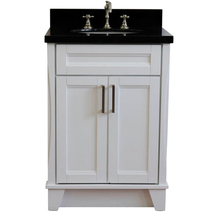 25" Single sink vanity in White finish with Black galaxy granite and oval sink