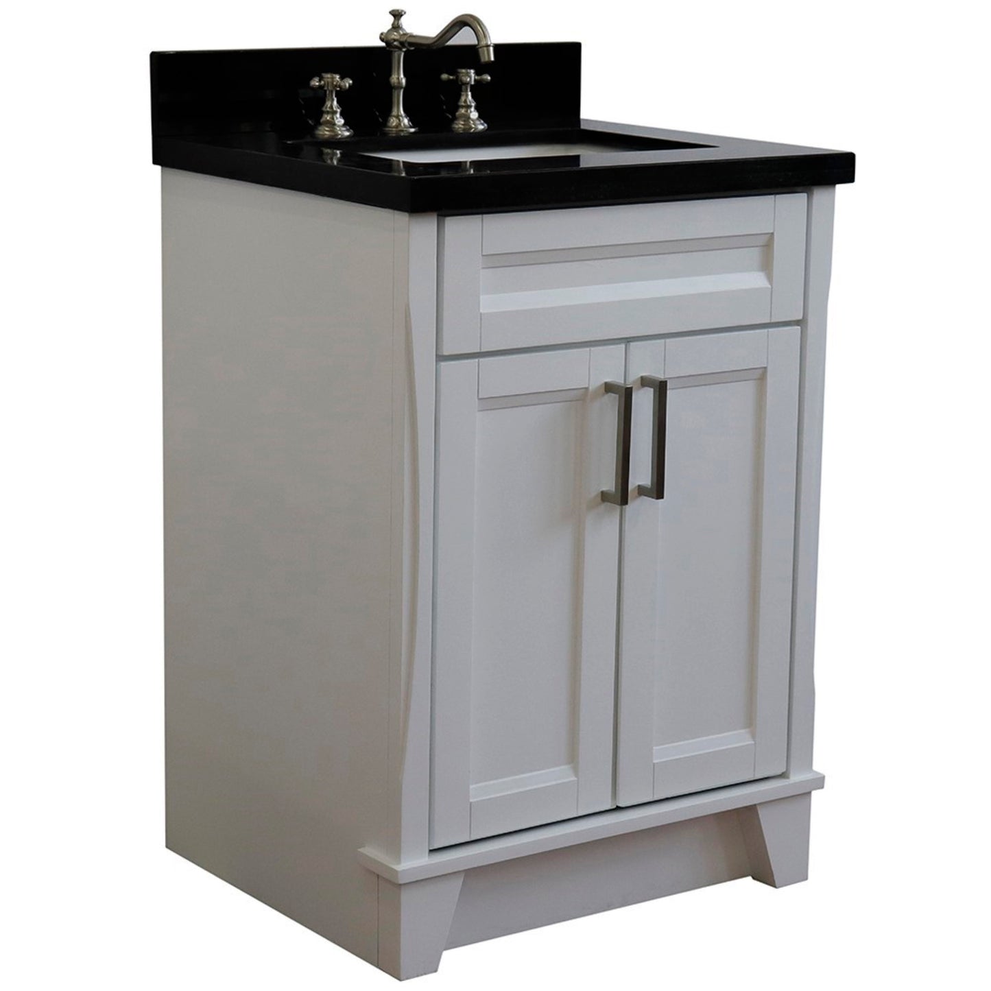 25" Single sink vanity in White finish with Black galaxy granite and rectangle sink