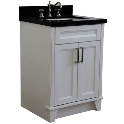 25" Single sink vanity in White finish with Black galaxy granite and rectangle sink