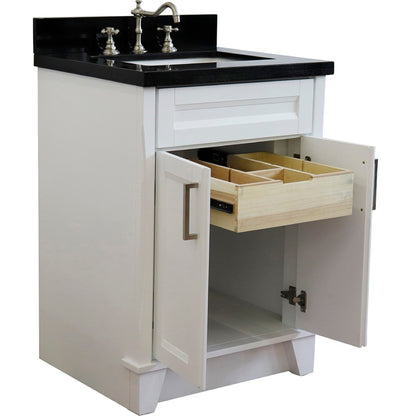 25" Single sink vanity in White finish with Black galaxy granite and rectangle sink