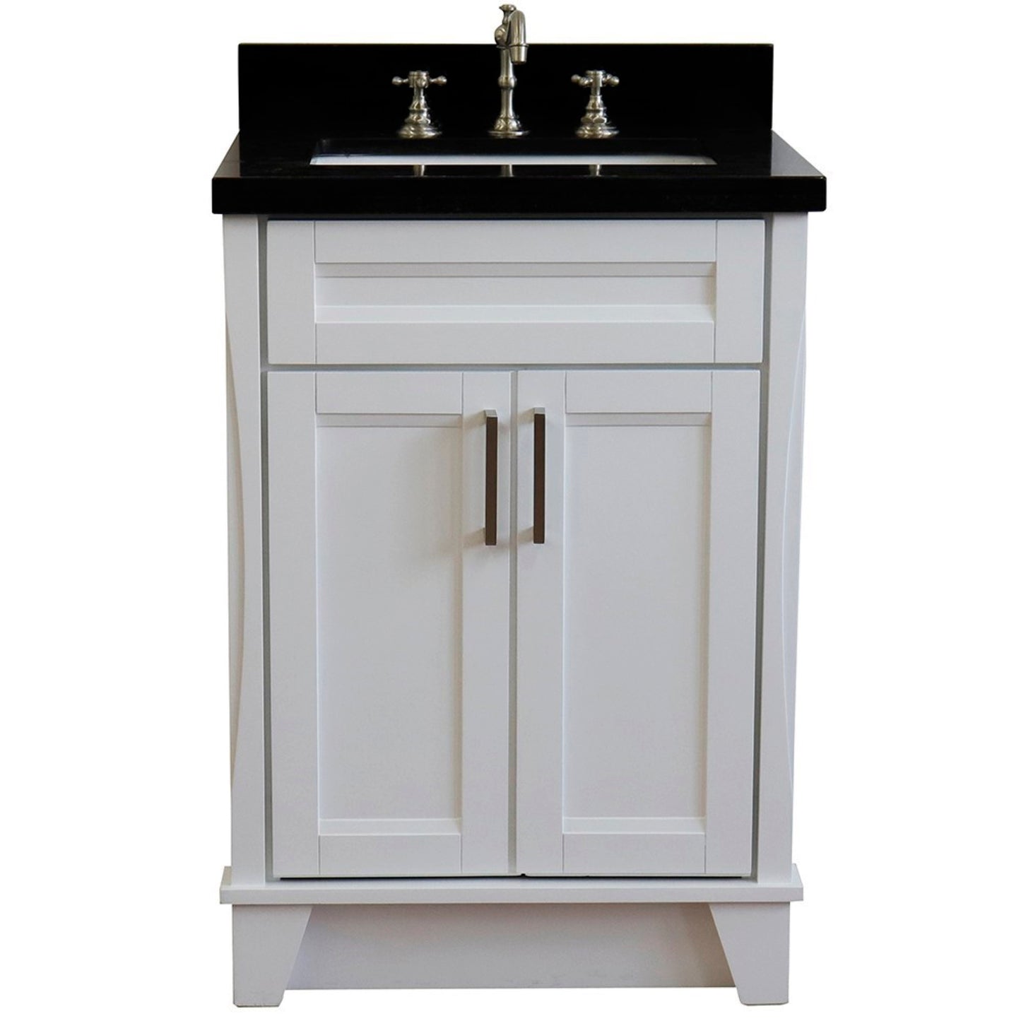 25" Single sink vanity in White finish with Black galaxy granite and rectangle sink