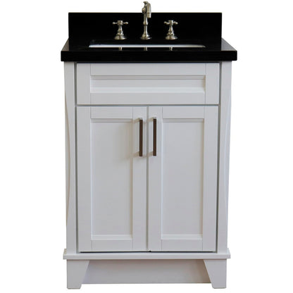 25" Single sink vanity in White finish with Black galaxy granite and rectangle sink