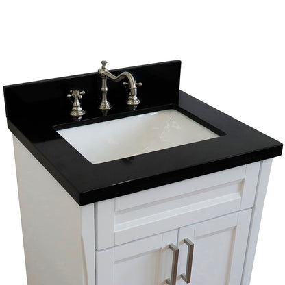 25" Single sink vanity in White finish with Black galaxy granite and rectangle sink