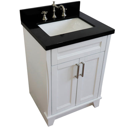 25" Single sink vanity in White finish with Black galaxy granite and rectangle sink