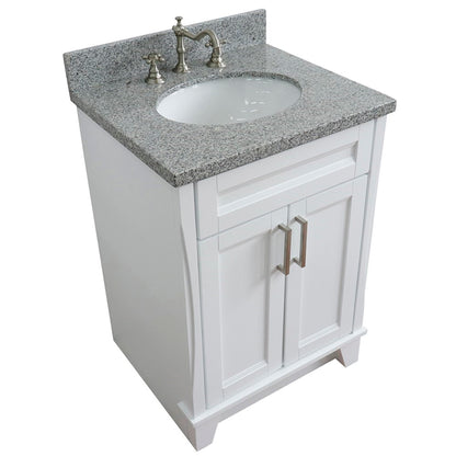 25" Single sink vanity in White finish with Gray granite and oval sink