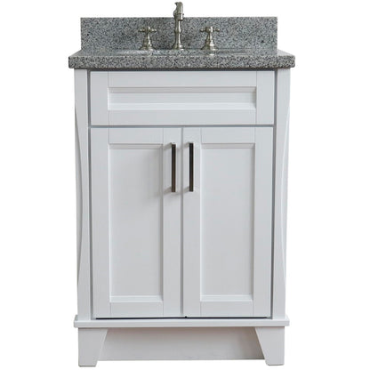 25" Single sink vanity in White finish with Gray granite and oval sink