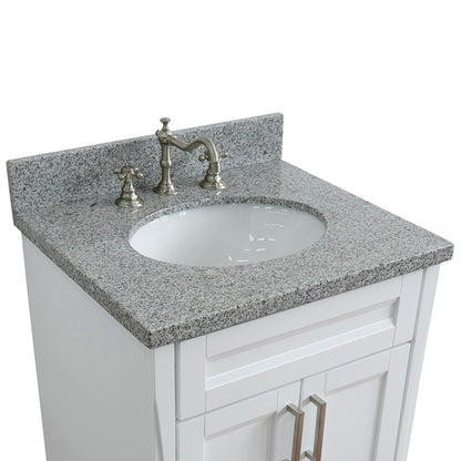 25" Single sink vanity in White finish with Gray granite and oval sink
