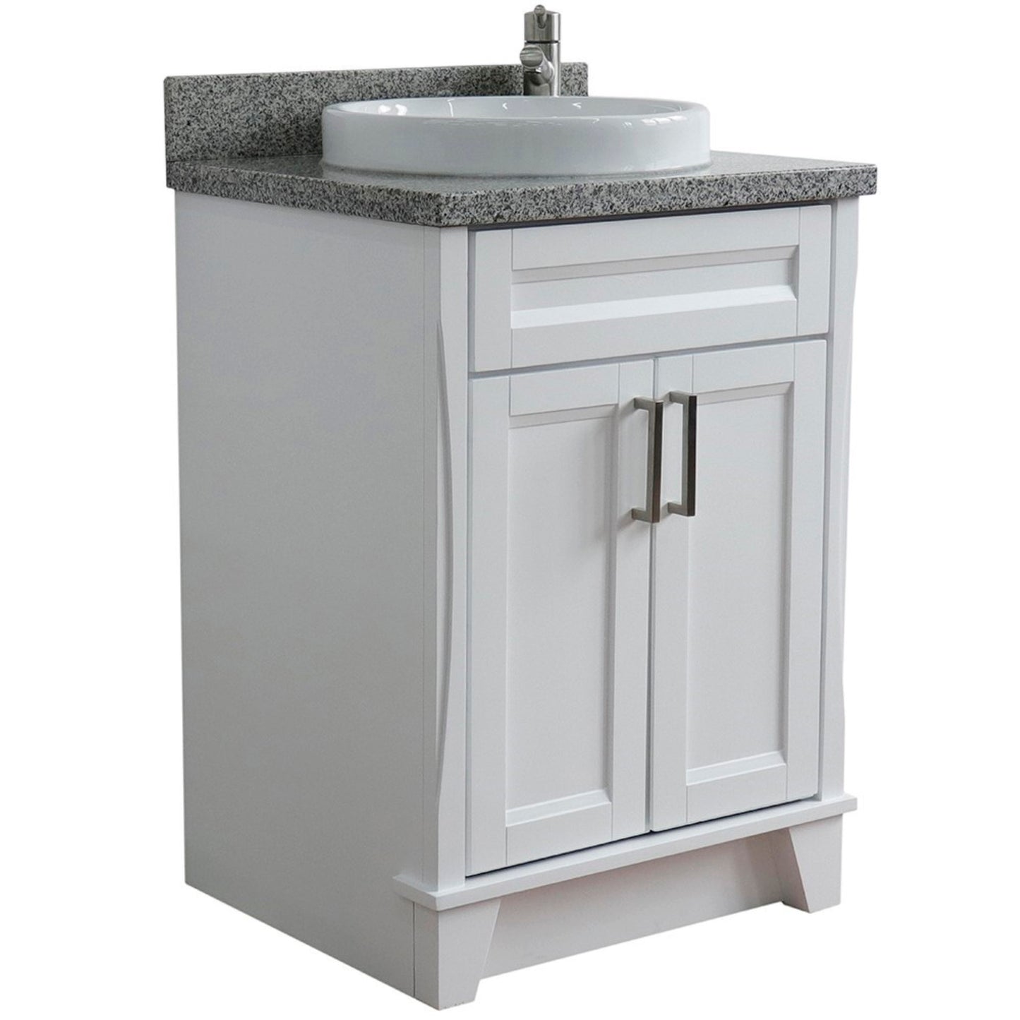 25" Single sink vanity in White finish with Gray granite and round sink