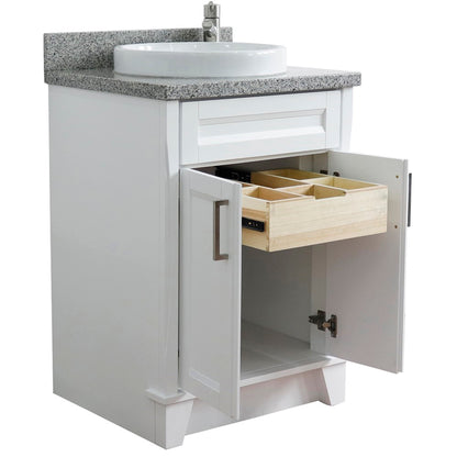 25" Single sink vanity in White finish with Gray granite and round sink