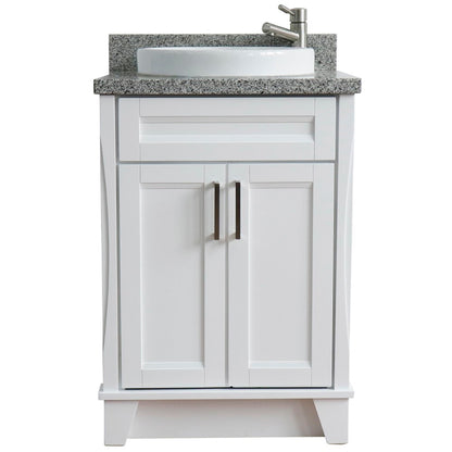 25" Single sink vanity in White finish with Gray granite and round sink