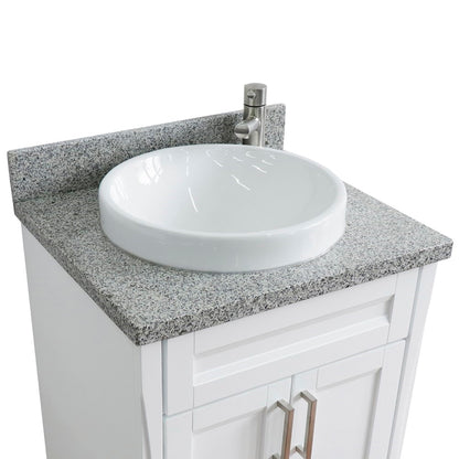 25" Single sink vanity in White finish with Gray granite and round sink