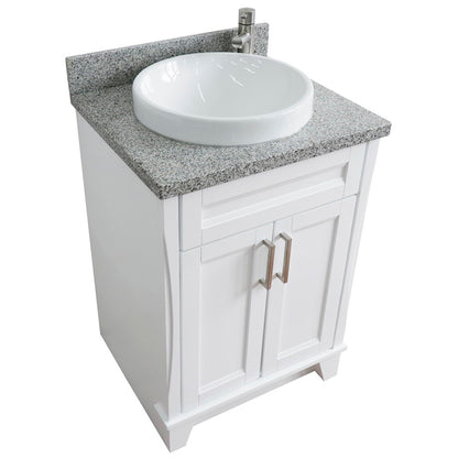 25" Single sink vanity in White finish with Gray granite and round sink