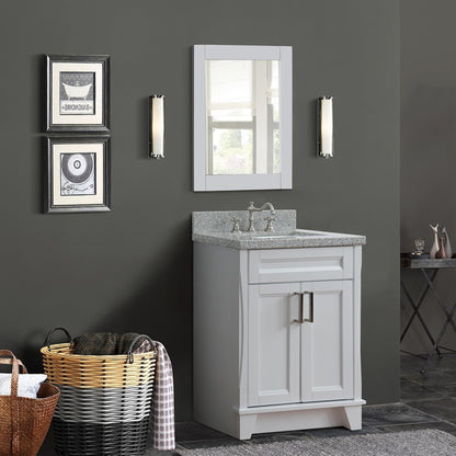 25" Single sink vanity in White finish with Gray granite and rectangle sink