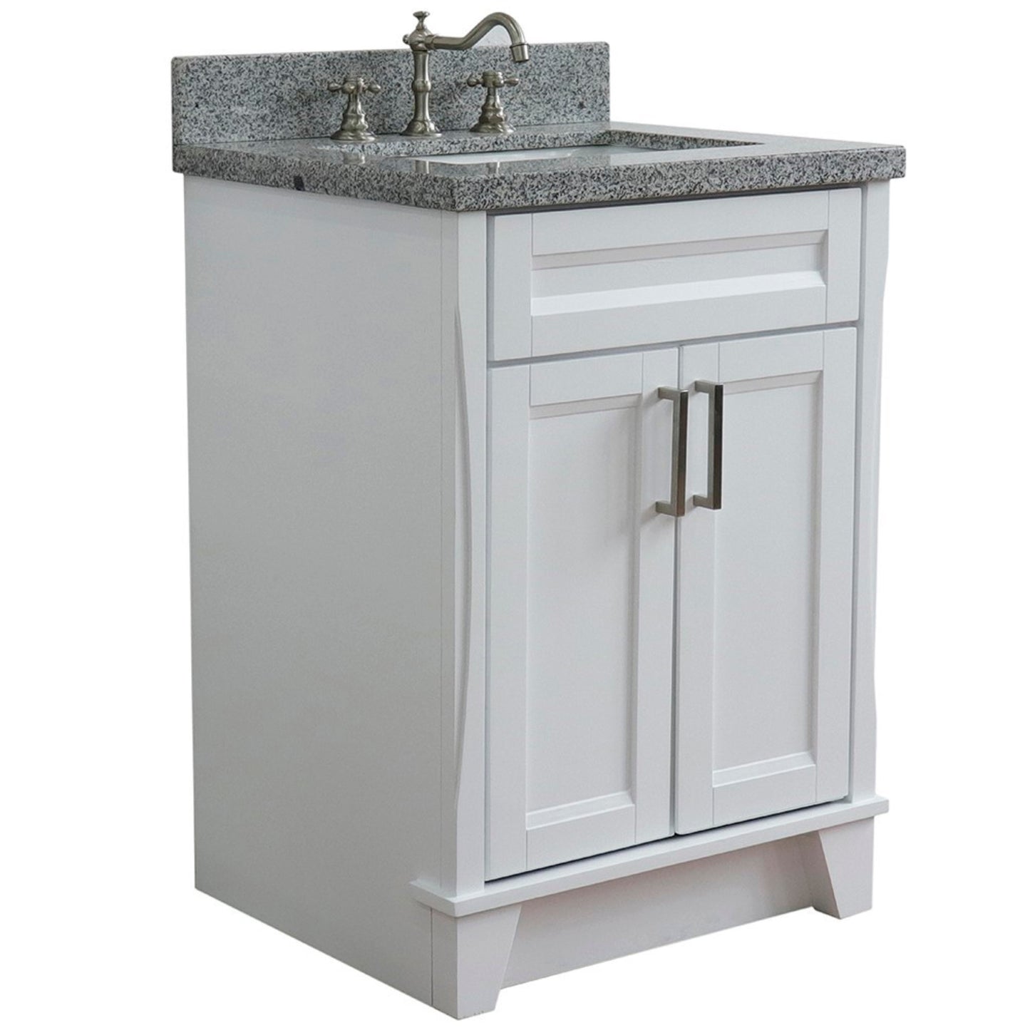 25" Single sink vanity in White finish with Gray granite and rectangle sink