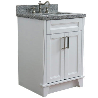 25" Single sink vanity in White finish with Gray granite and rectangle sink