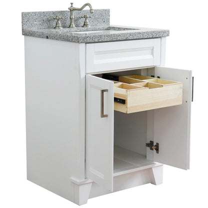 25" Single sink vanity in White finish with Gray granite and rectangle sink