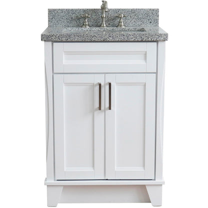 25" Single sink vanity in White finish with Gray granite and rectangle sink