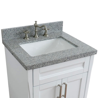 25" Single sink vanity in White finish with Gray granite and rectangle sink