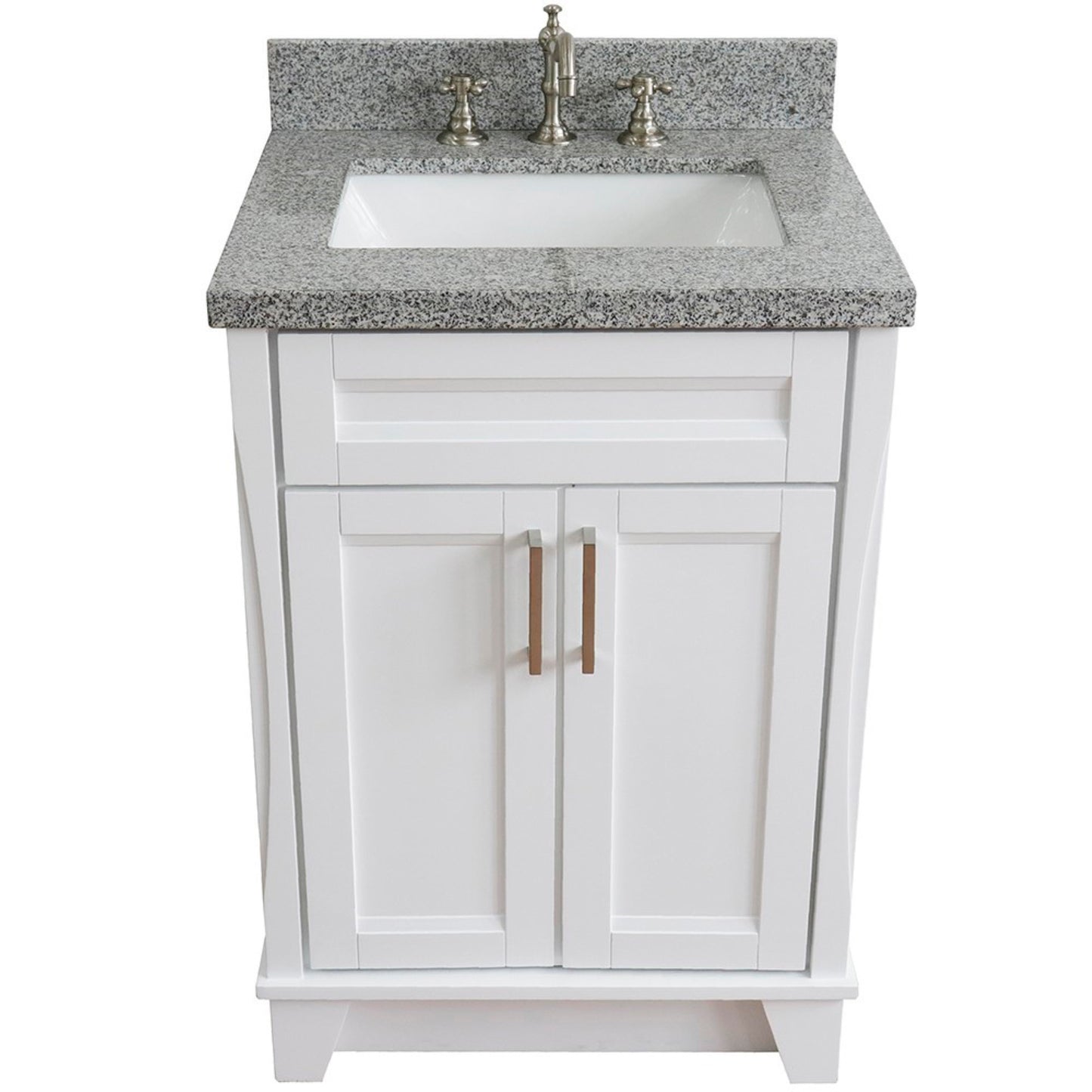 25" Single sink vanity in White finish with Gray granite and rectangle sink