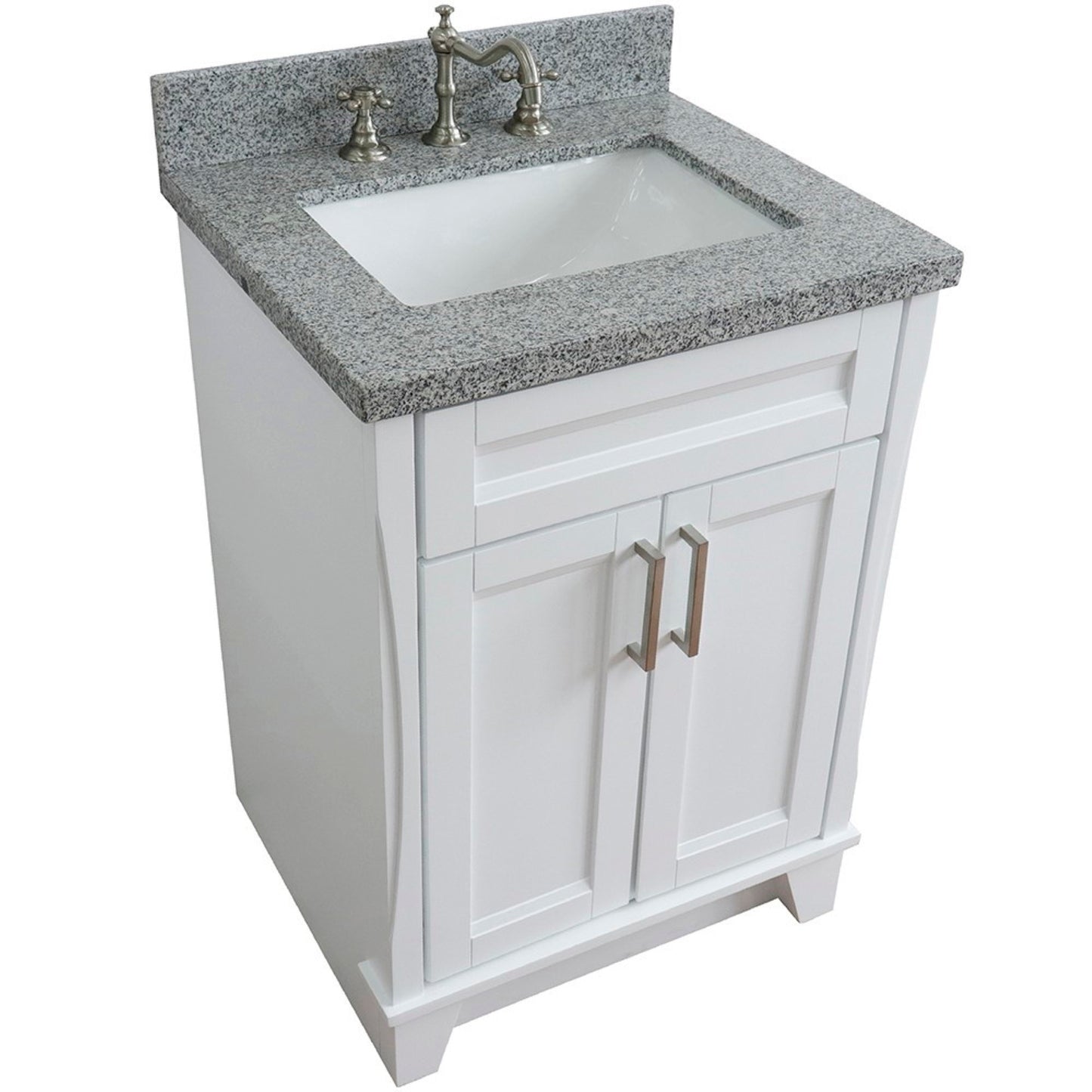 25" Single sink vanity in White finish with Gray granite and rectangle sink