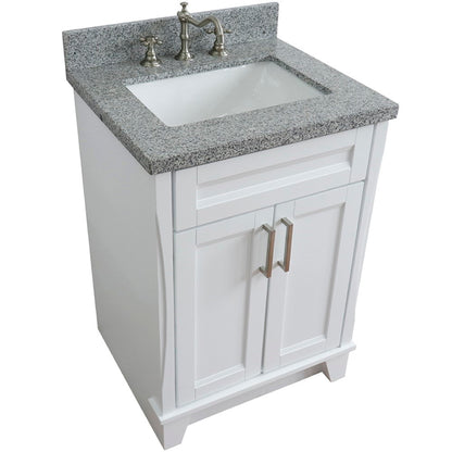 25" Single sink vanity in White finish with Gray granite and rectangle sink