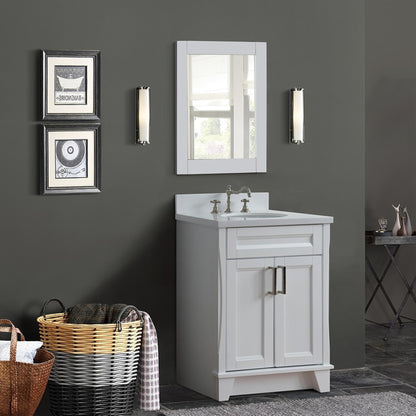 25" Single sink vanity in White finish with White engineered stone and oval sink
