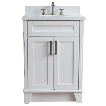 25" Single sink vanity in White finish with White engineered stone and oval sink