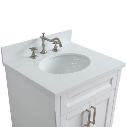 25" Single sink vanity in White finish with White engineered stone and oval sink