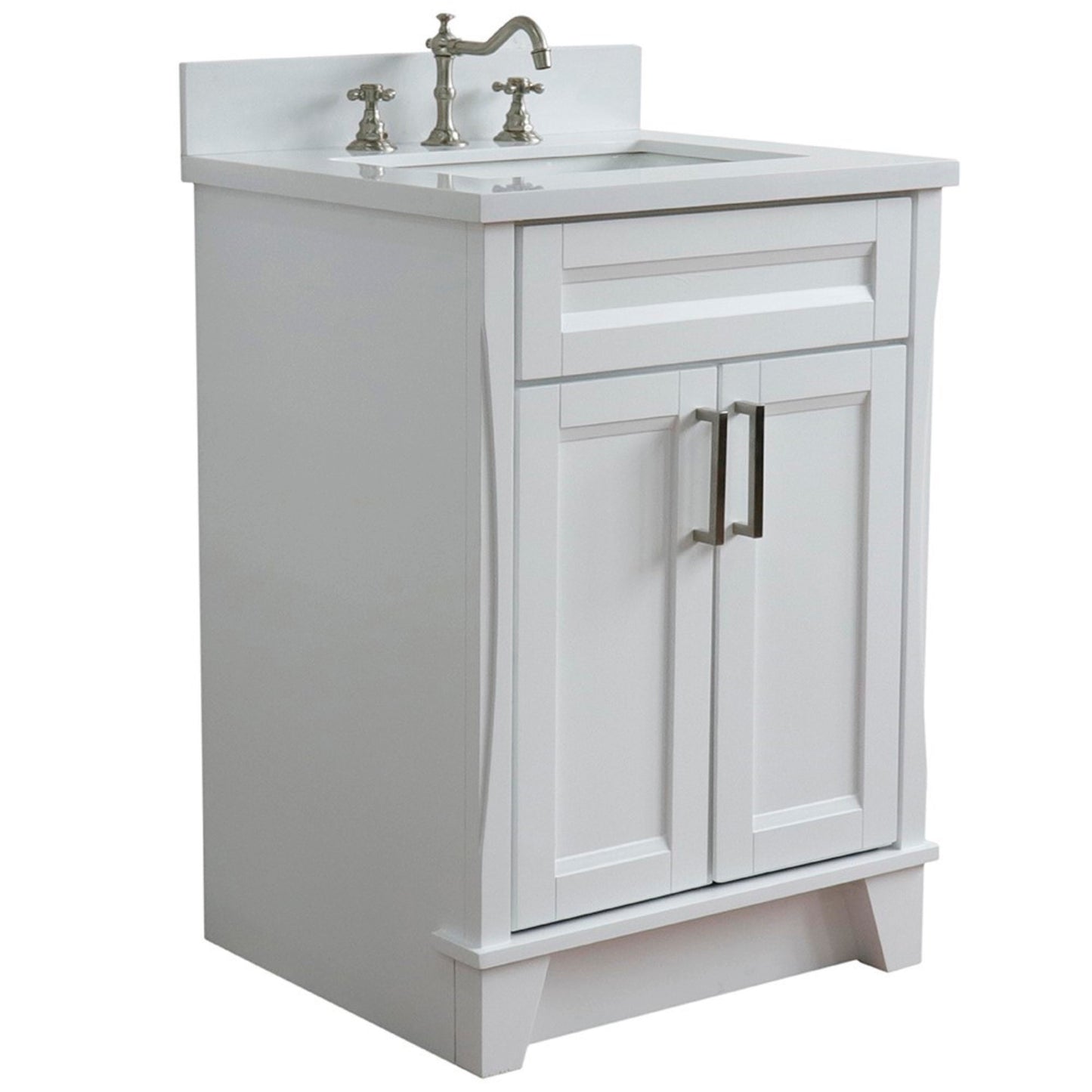 25" Single sink vanity in White finish with White engineered stone and rectangle sink