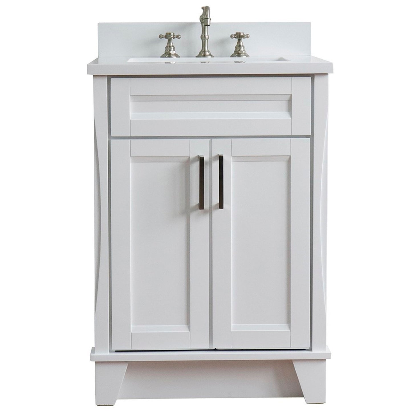 25" Single sink vanity in White finish with White engineered stone and rectangle sink