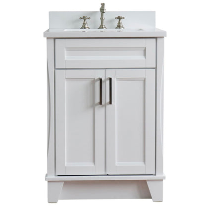 25" Single sink vanity in White finish with White engineered stone and rectangle sink
