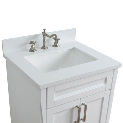 25" Single sink vanity in White finish with White engineered stone and rectangle sink