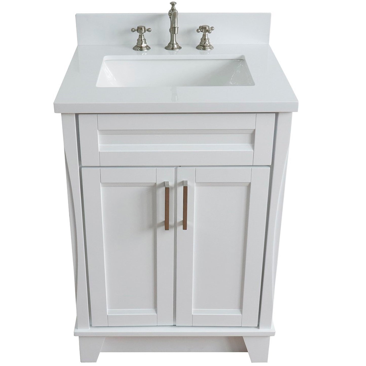25" Single sink vanity in White finish with White engineered stone and rectangle sink