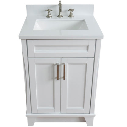 25" Single sink vanity in White finish with White engineered stone and rectangle sink