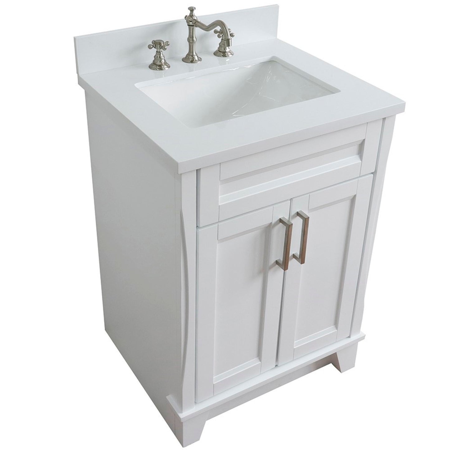 25" Single sink vanity in White finish with White engineered stone and rectangle sink