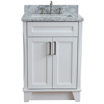 25" Single sink vanity in White finish with White Carrara marble and rectangle sink