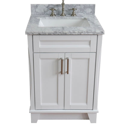 25" Single sink vanity in White finish with White Carrara marble and rectangle sink