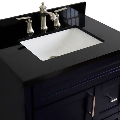 31" Single sink vanity in Blue finish with Black galaxy granite with rectangle sink
