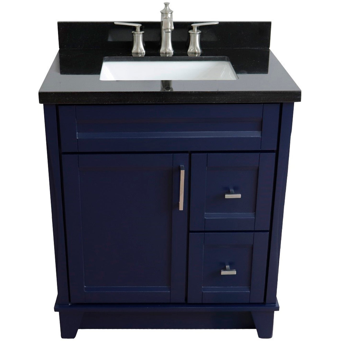 31" Single sink vanity in Blue finish with Black galaxy granite with rectangle sink
