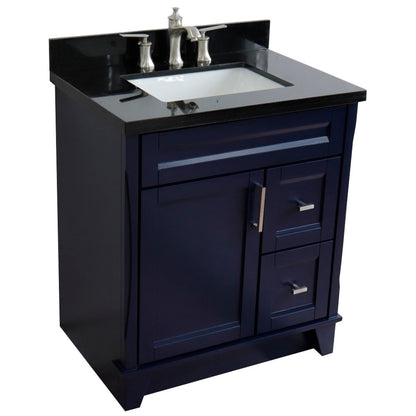 31" Single sink vanity in Blue finish with Black galaxy granite with rectangle sink
