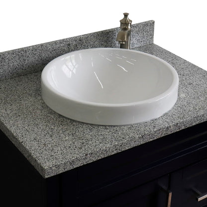 31" Single sink vanity in Blue finish with Gray granite with round sink