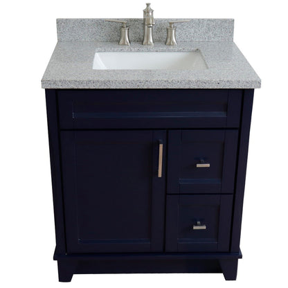 31" Single sink vanity in Blue finish with Gray granite with rectangle sink