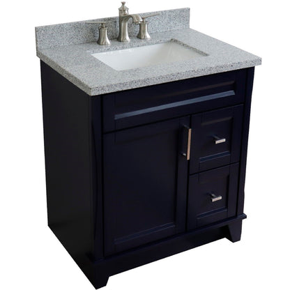 31" Single sink vanity in Blue finish with Gray granite with rectangle sink